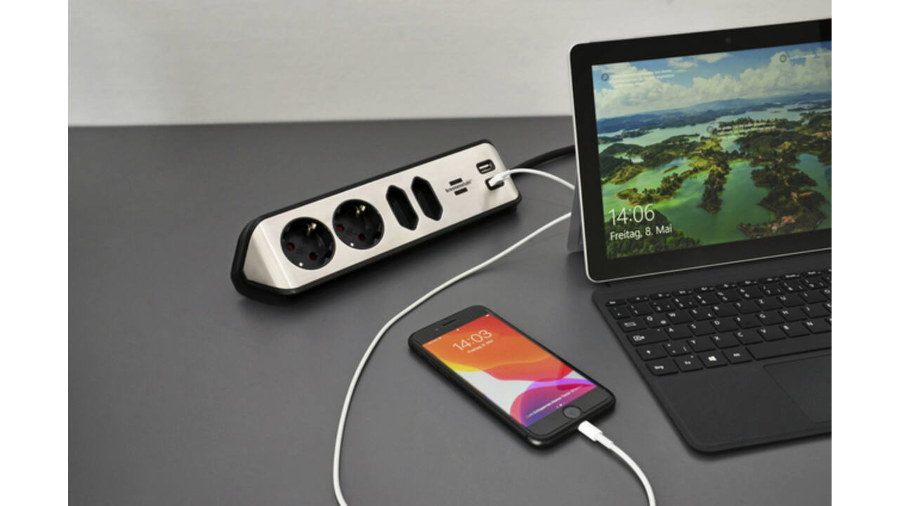 Stekkerdoos Brennenstuhl bureau Estilo 4vdig incl 2 USB 2m zwart/zi