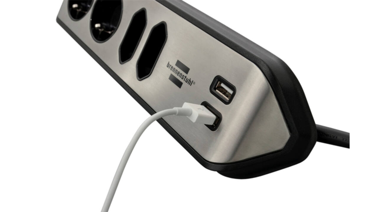 Stekkerdoos Brennenstuhl bureau Estilo 4vdig incl 2 USB 2m zwart/zi