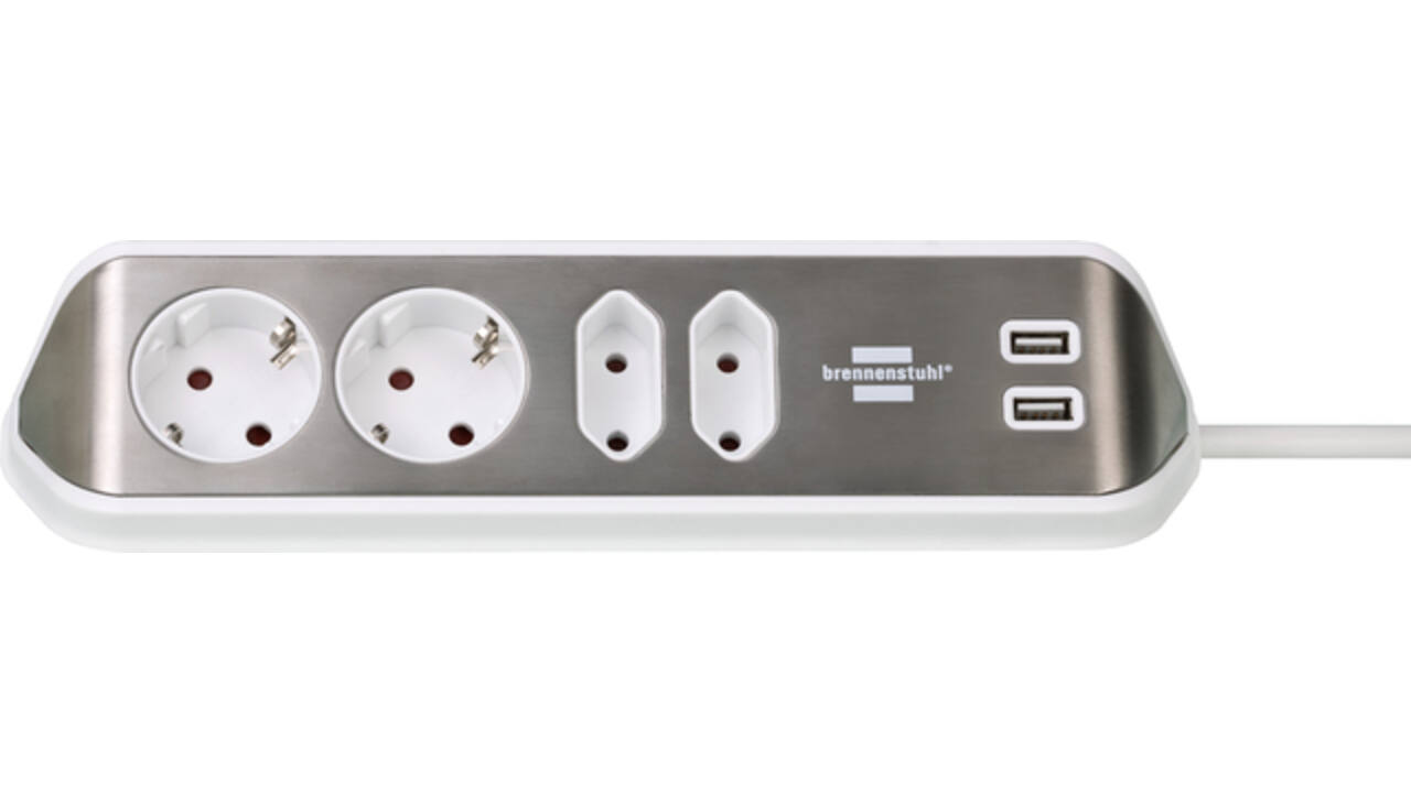 Stekkerdoos Brennenstuhl bureau Estilo 4vdig incl 2 USB 2m wit/zilver