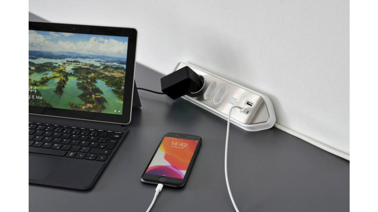Stekkerdoos Brennenstuhl bureau Estilo 4vdig incl 2 USB 2m wit/zilver