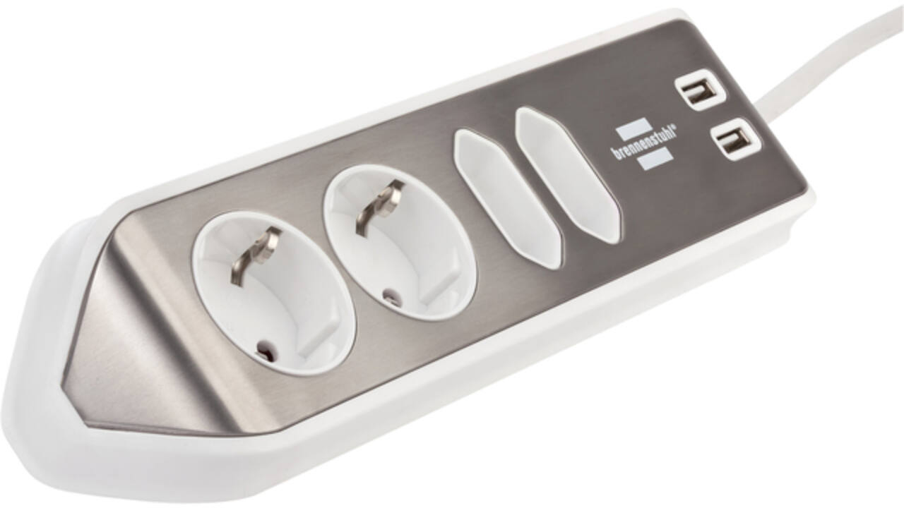 Stekkerdoos Brennenstuhl bureau Estilo 4vdig incl 2 USB 2m wit/zilver
