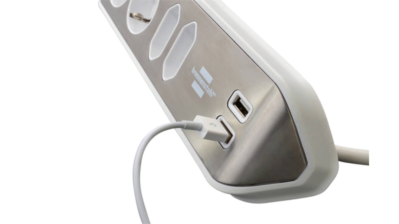 Stekkerdoos Brennenstuhl bureau Estilo 4vdig incl 2 USB 2m wit/zilver