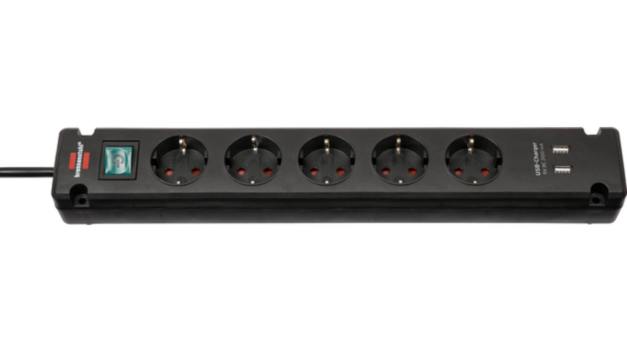Stekkerdoos Brennenstuhl Bremounta 5vdig incl 2 USB 3m zwart