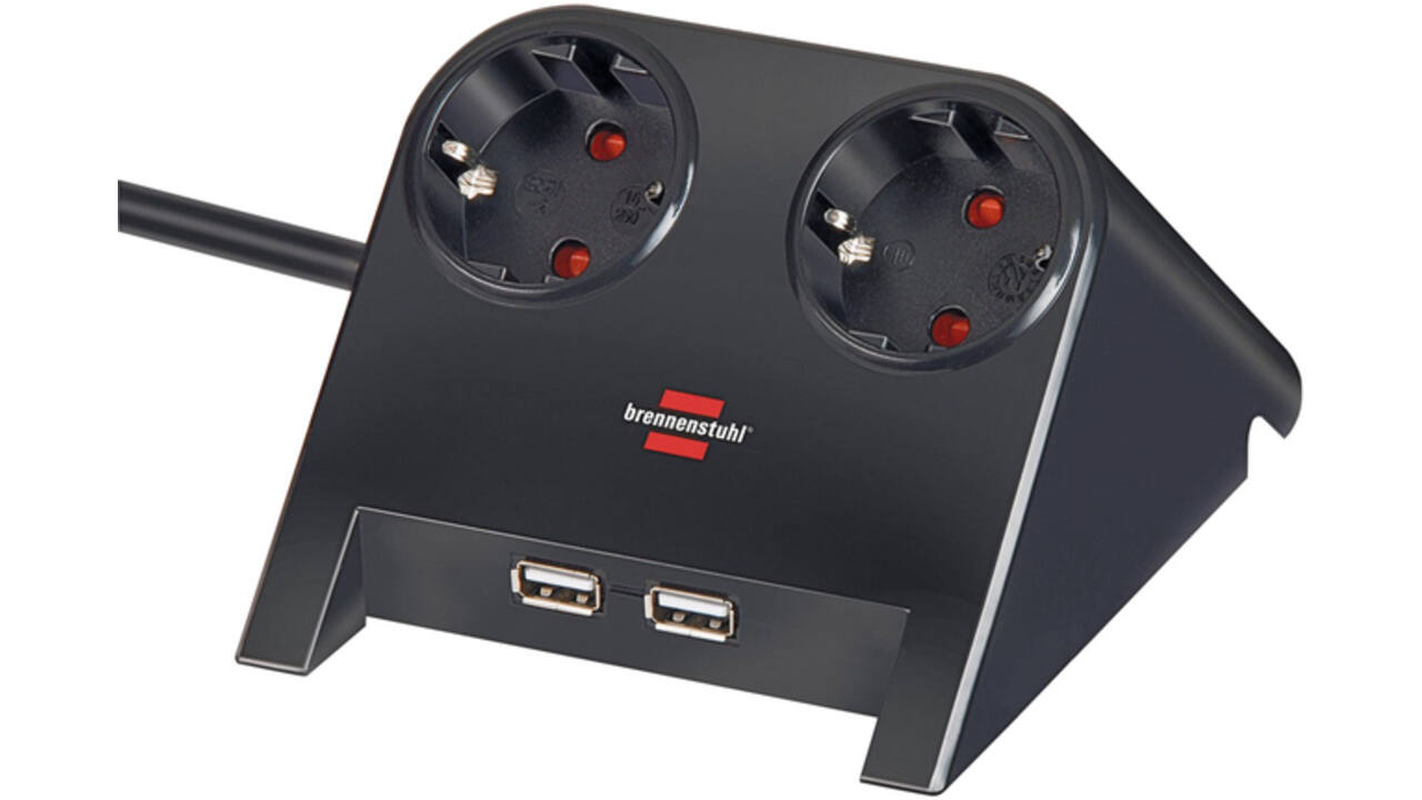 Stekkerdoos Brennenstuhl  bureau 2vdig incl 2 USB 1.8m zwart