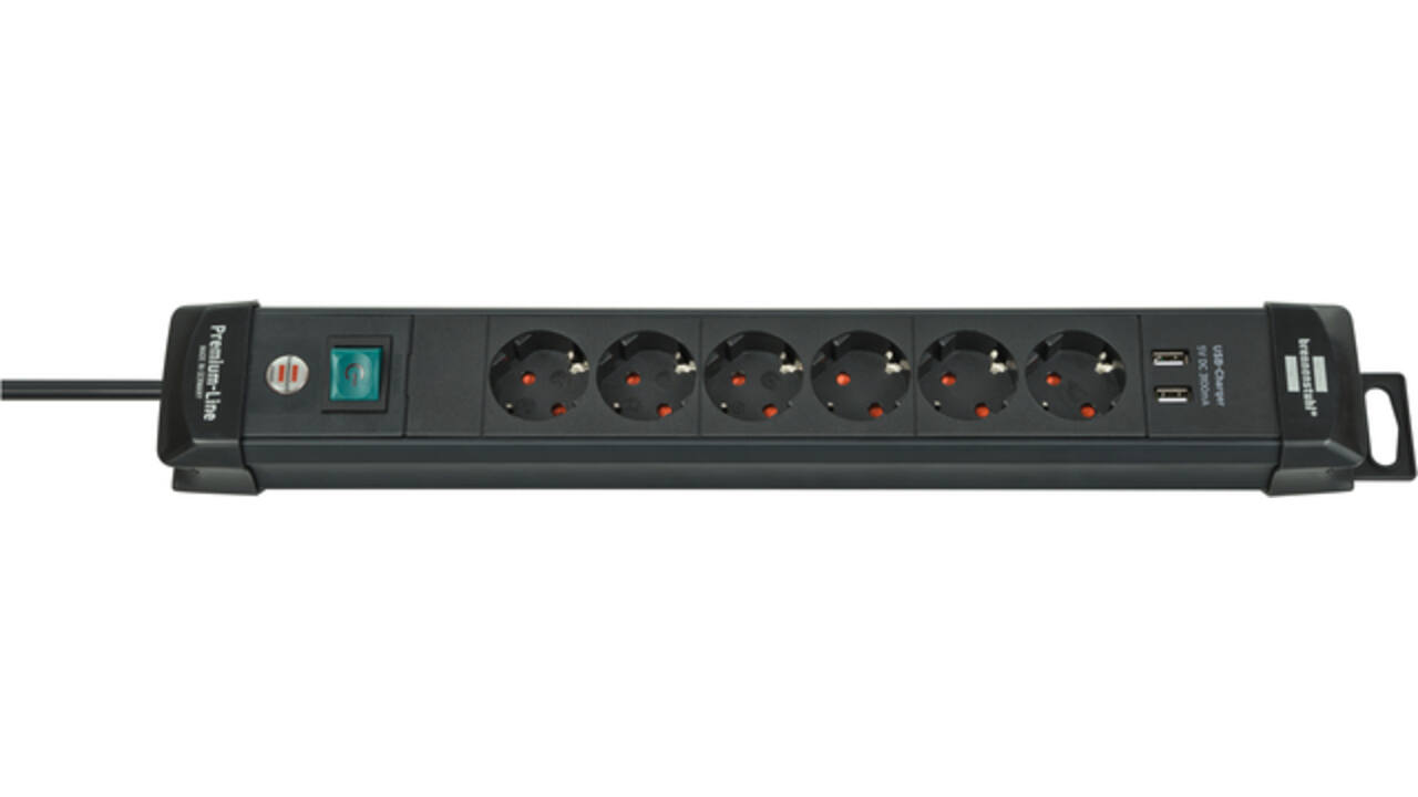 Stekkerdoos Brennenstuhl Premium 6vdig incl 2 USB 3 meter zwart
