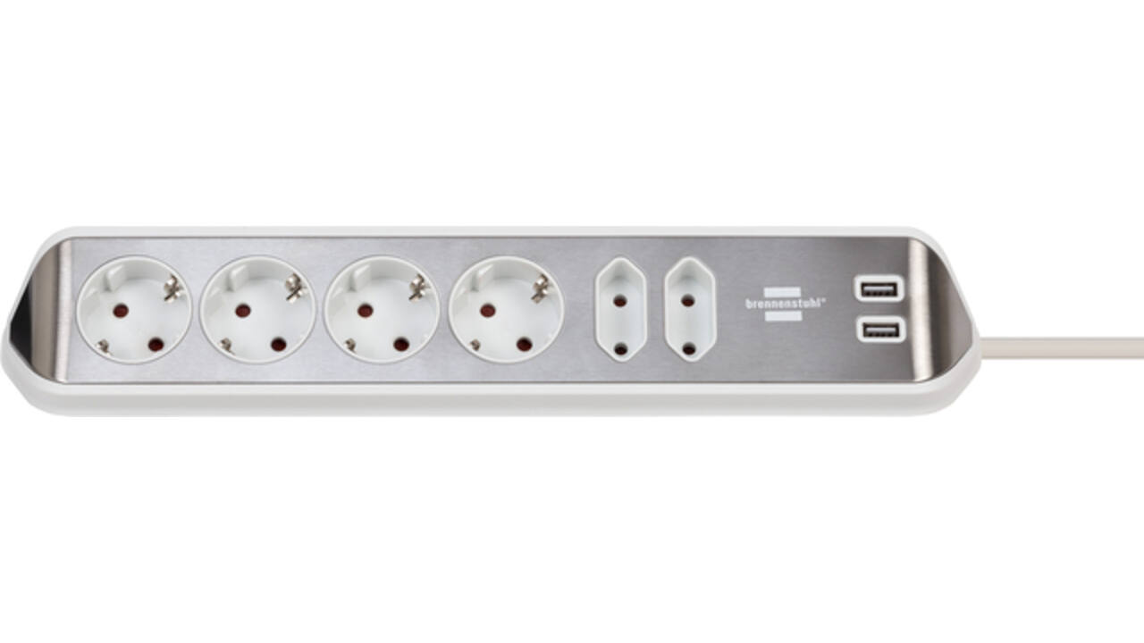 Stekkerdoos Brennenstuhl bureau Estilo 6vdig incl 2 USB 2m wit/zilver