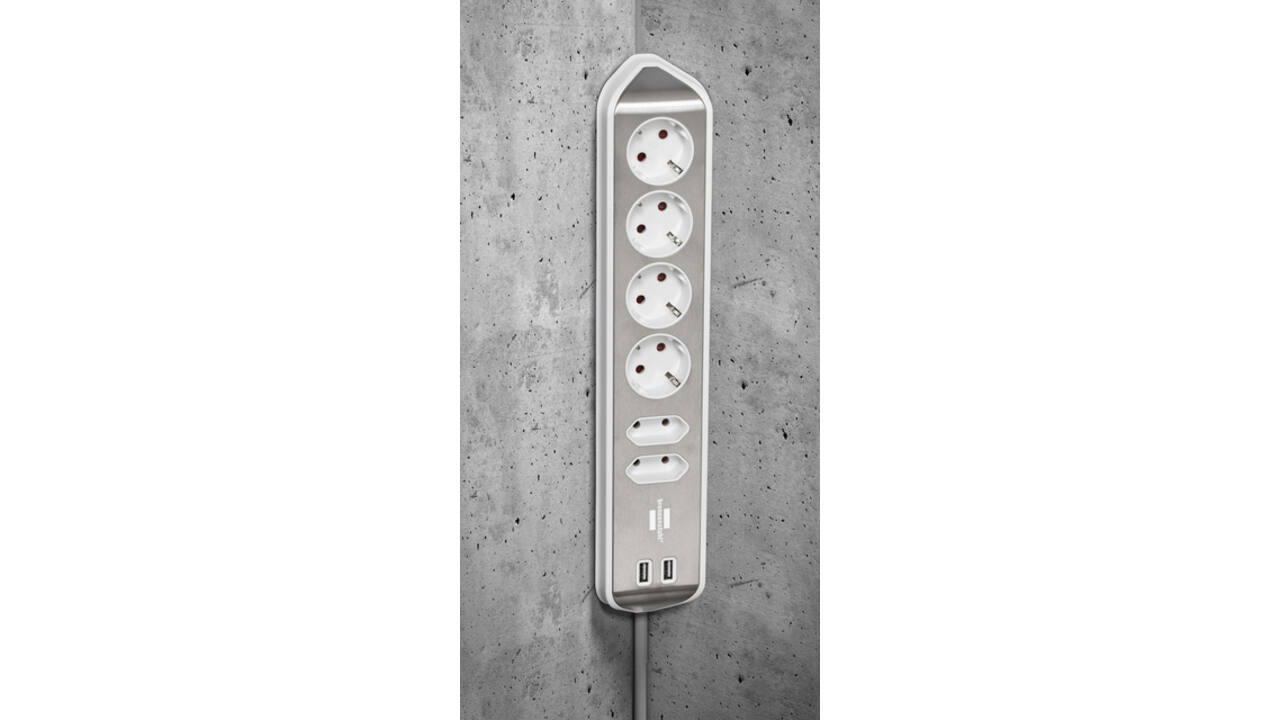 Stekkerdoos Brennenstuhl bureau Estilo 6vdig incl 2 USB 2m wit/zilver