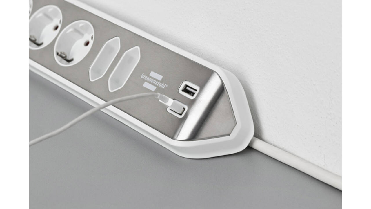 Stekkerdoos Brennenstuhl bureau Estilo 6vdig incl 2 USB 2m wit/zilver