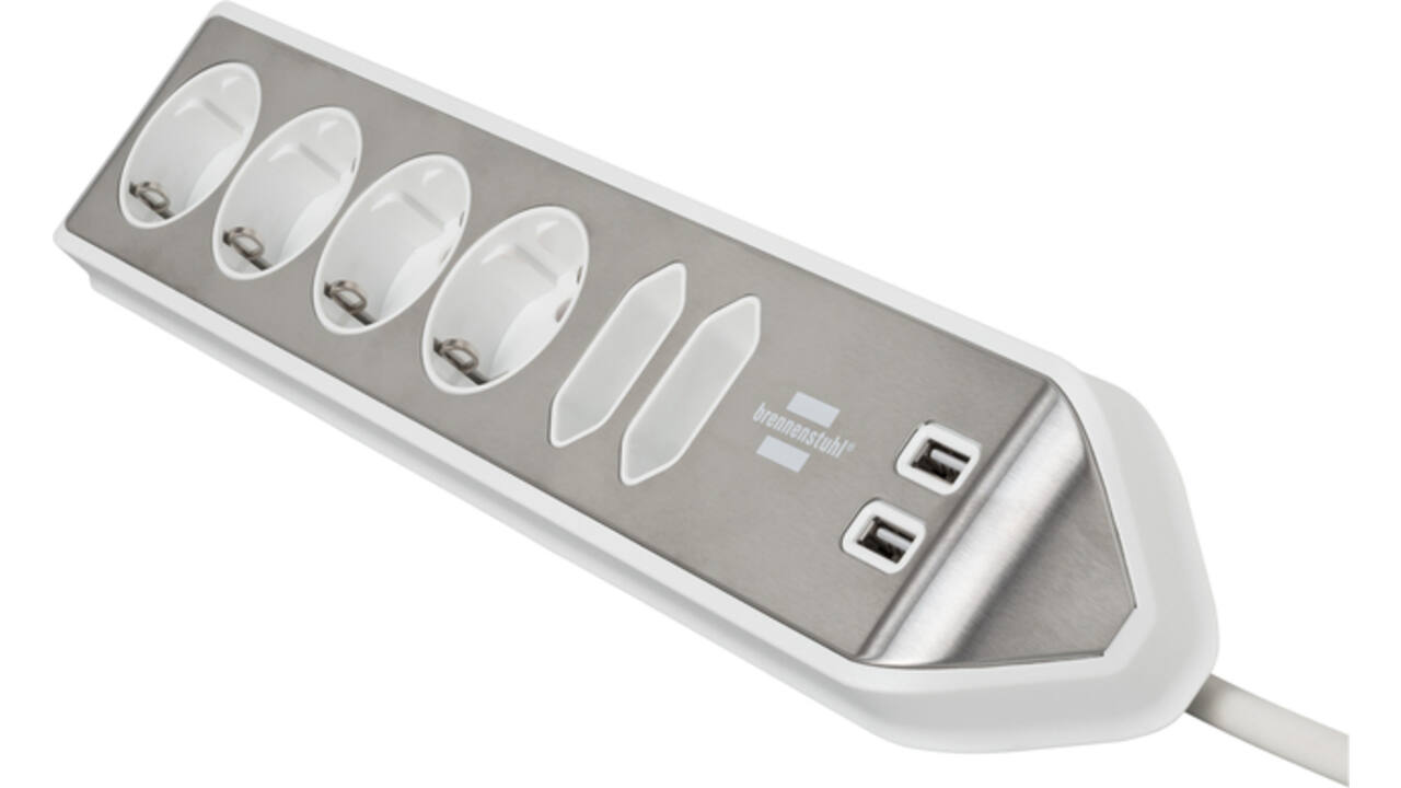 Stekkerdoos Brennenstuhl bureau Estilo 6vdig incl 2 USB 2m wit/zilver
