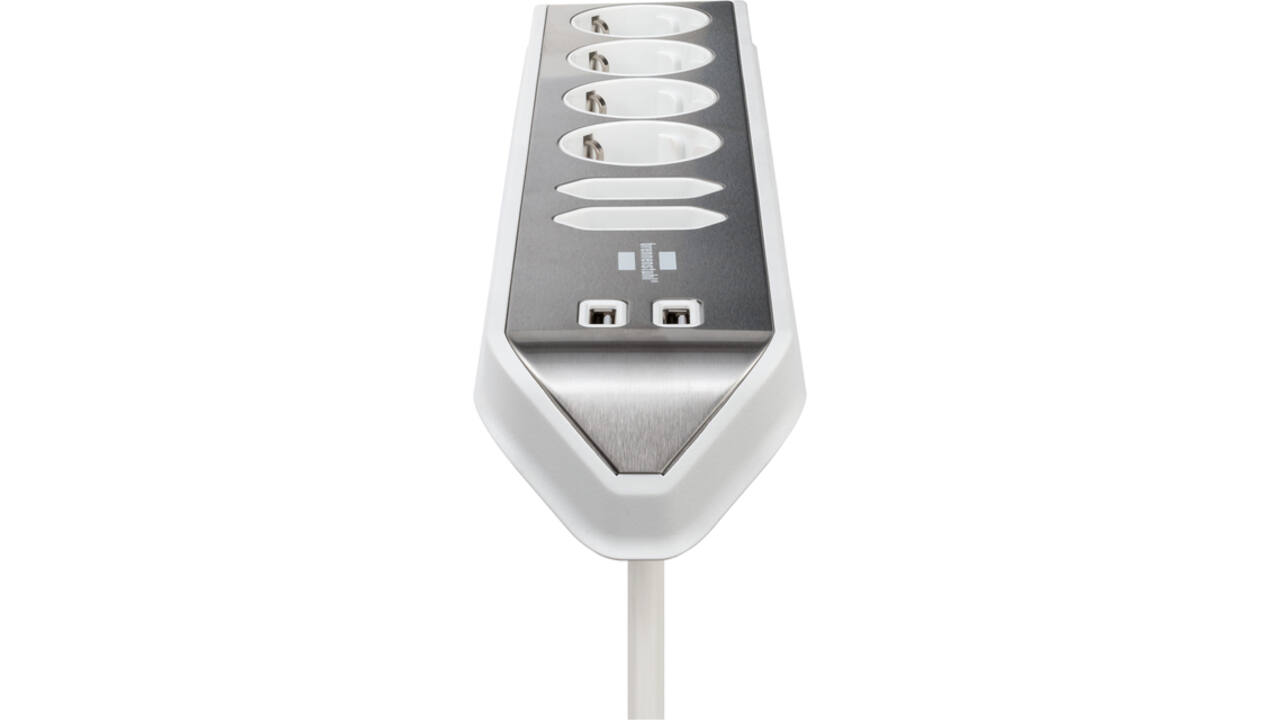 Stekkerdoos Brennenstuhl bureau Estilo 6vdig incl 2 USB 2m wit/zilver