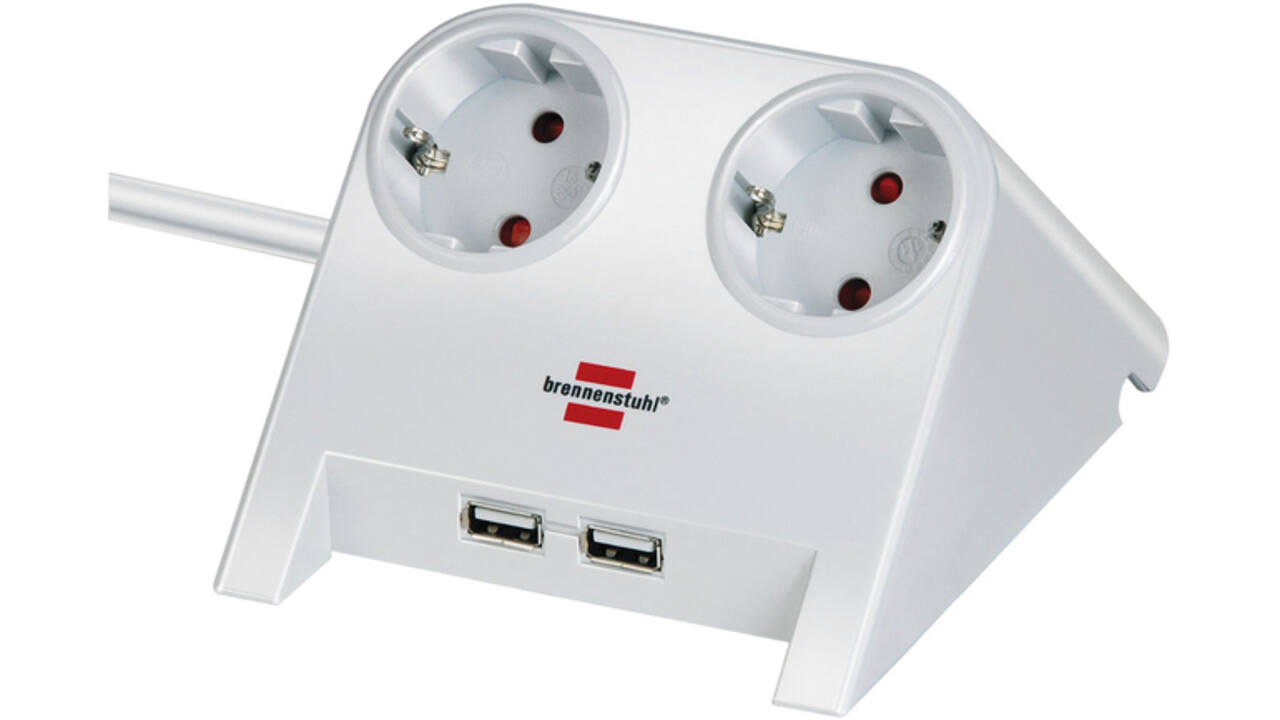 Stekkerdoos Brennenstuhl bureau 2 voudig inclusief 2 USB 1.8m wit