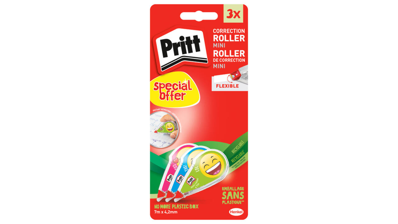 Correctietape Pritt mini flex 4,2mmx7m Emoji blister 2+1 gratis