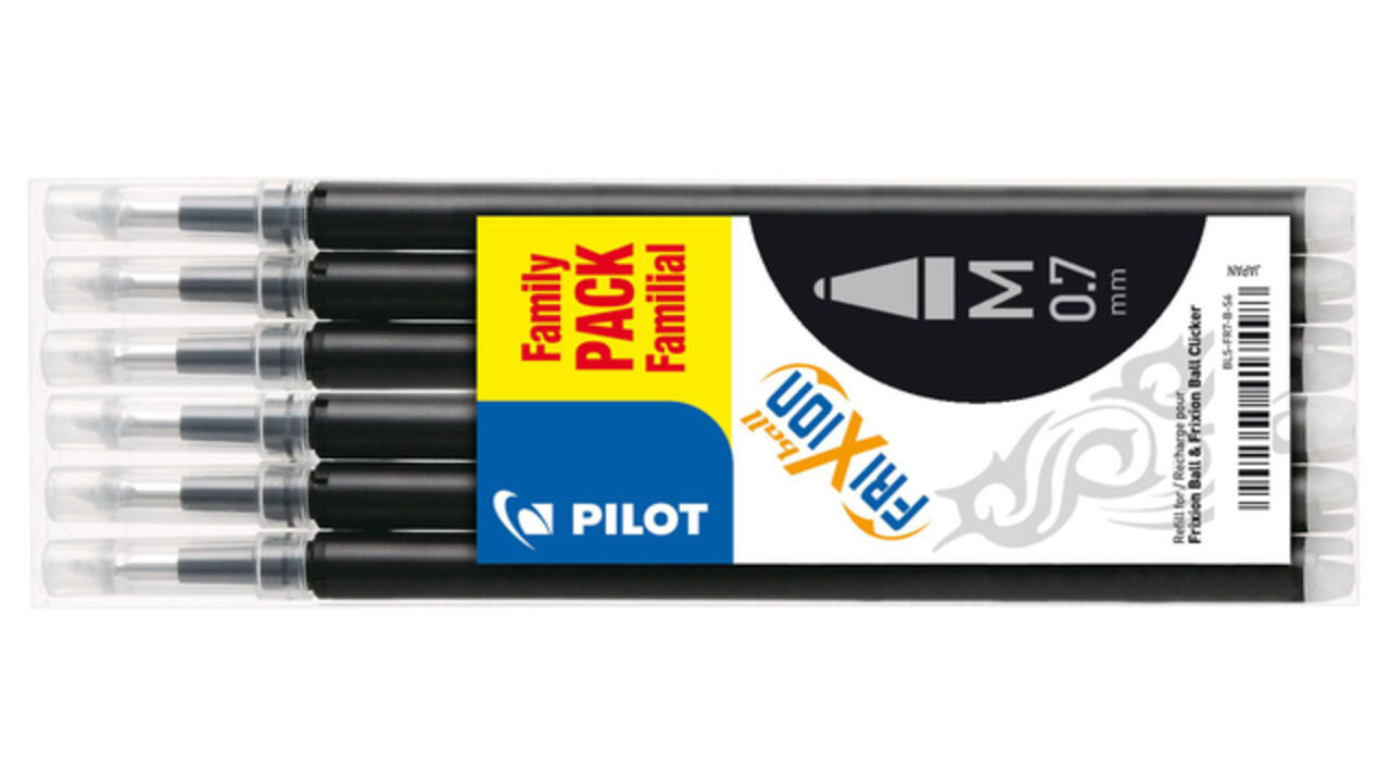 Rollerpenvulling PILOT friXion medium zwart set à 6 stuks