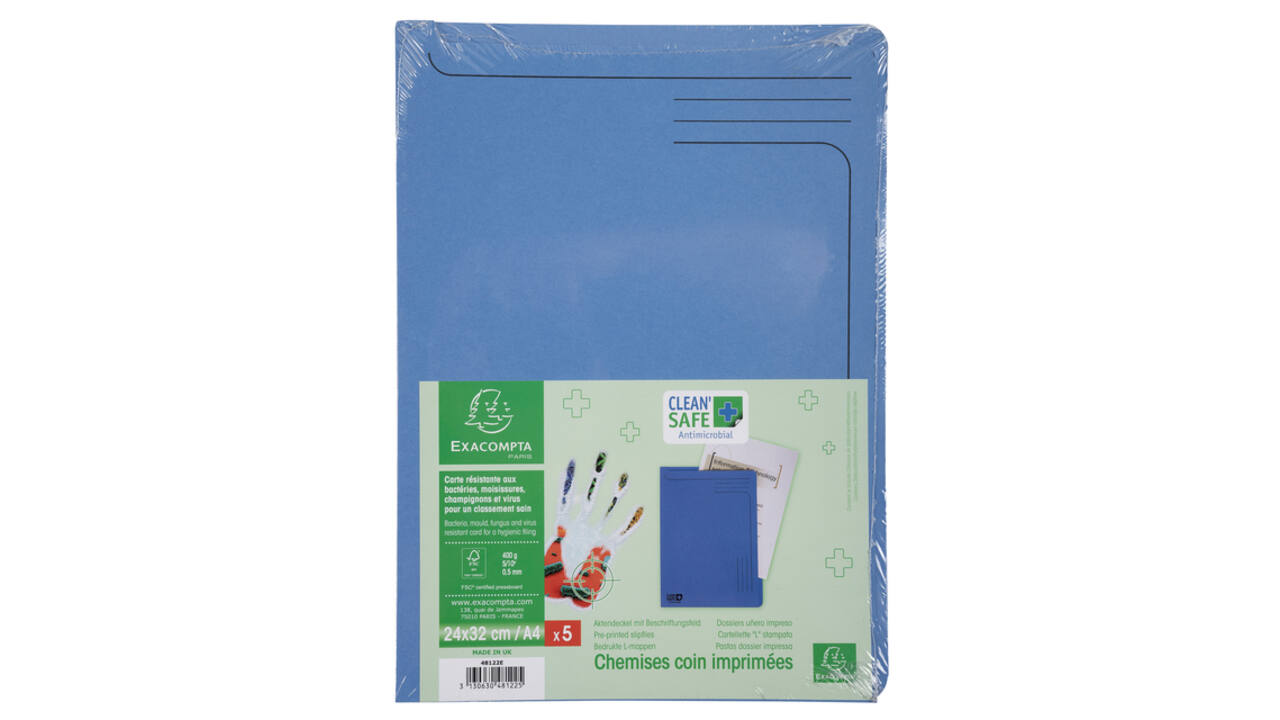 Insteekmap Exacompta L-model Clean'Safe bedrukt blauw 5 stuks