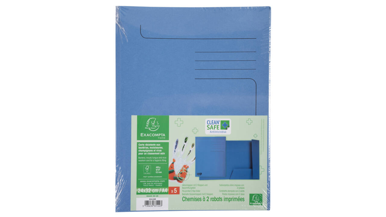 Dossiermap Exacompta Clean'Safe 2kleppen blauw 5 stuks