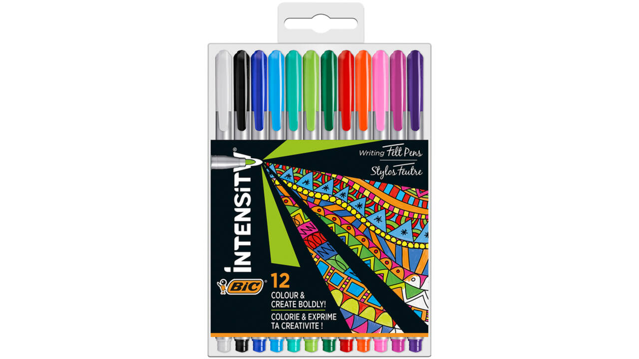 Fineliner Bic Intensity medium assorti pak à 12 stuks