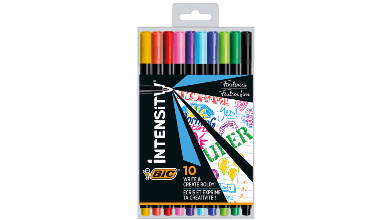 Fineliner Bic Intensity fijn assorti pak à 10 stuks