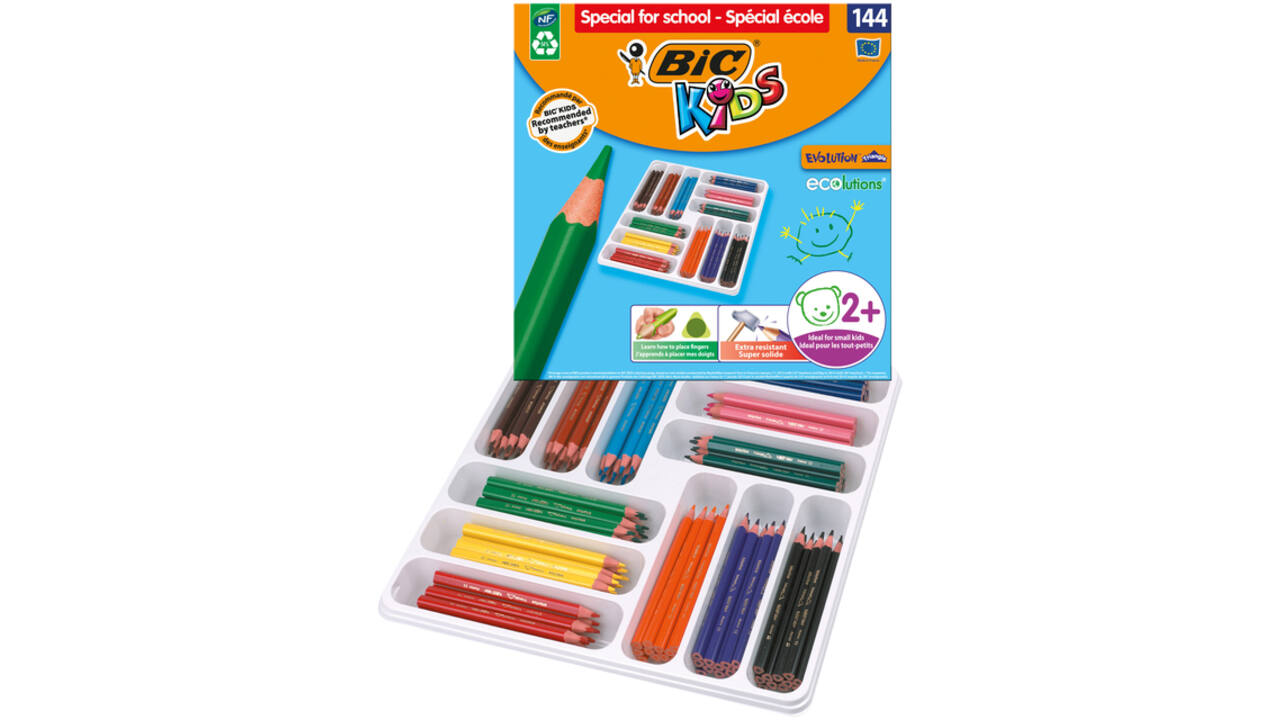 Kleurpotloden BicKids Evolution ecolutions ass schoolbox à 144 stuks