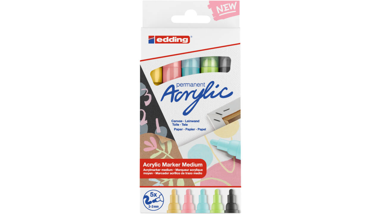 Acrylmarker edding e-5100 medium pastel assorti set à 5 stuks