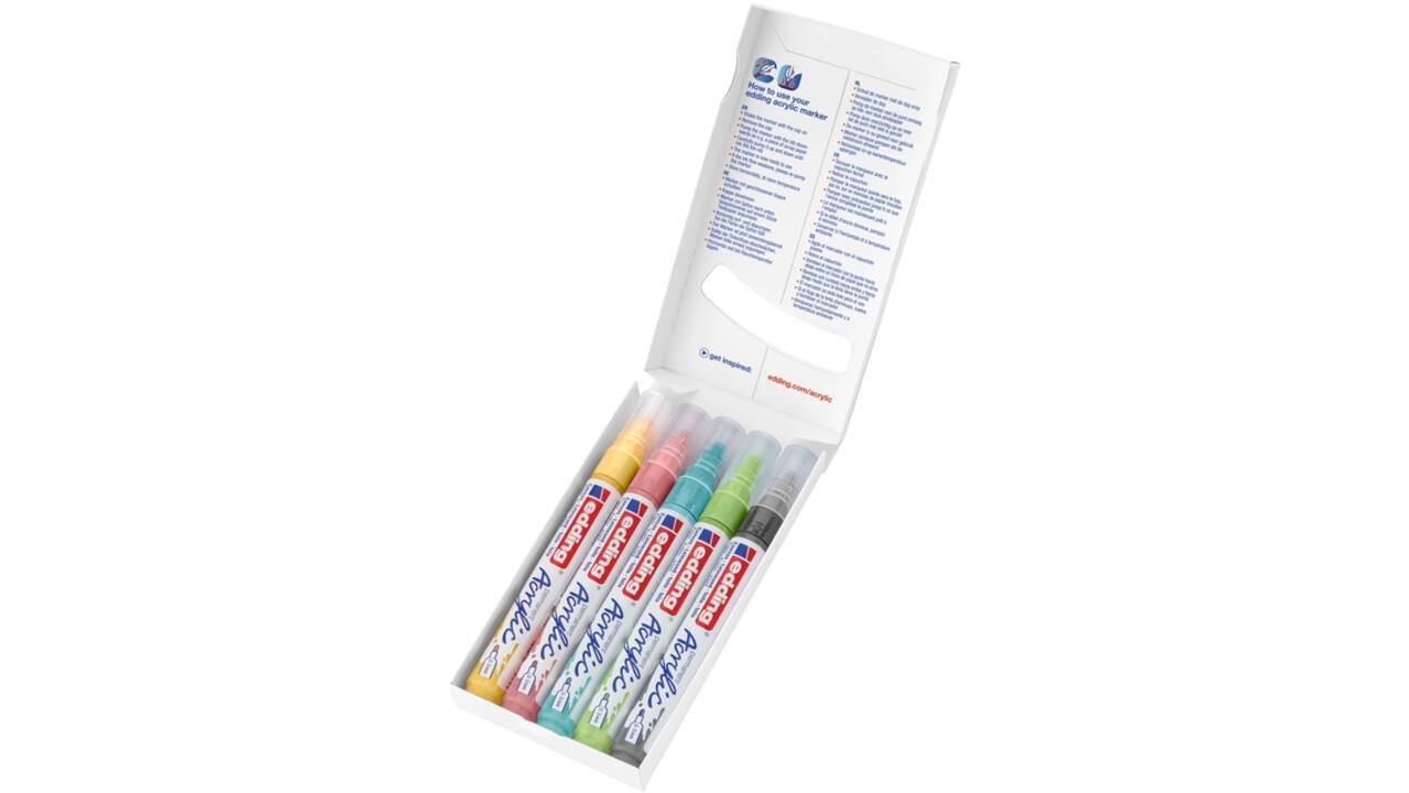 Acrylmarker edding e-5100 medium pastel assorti set à 5 stuks