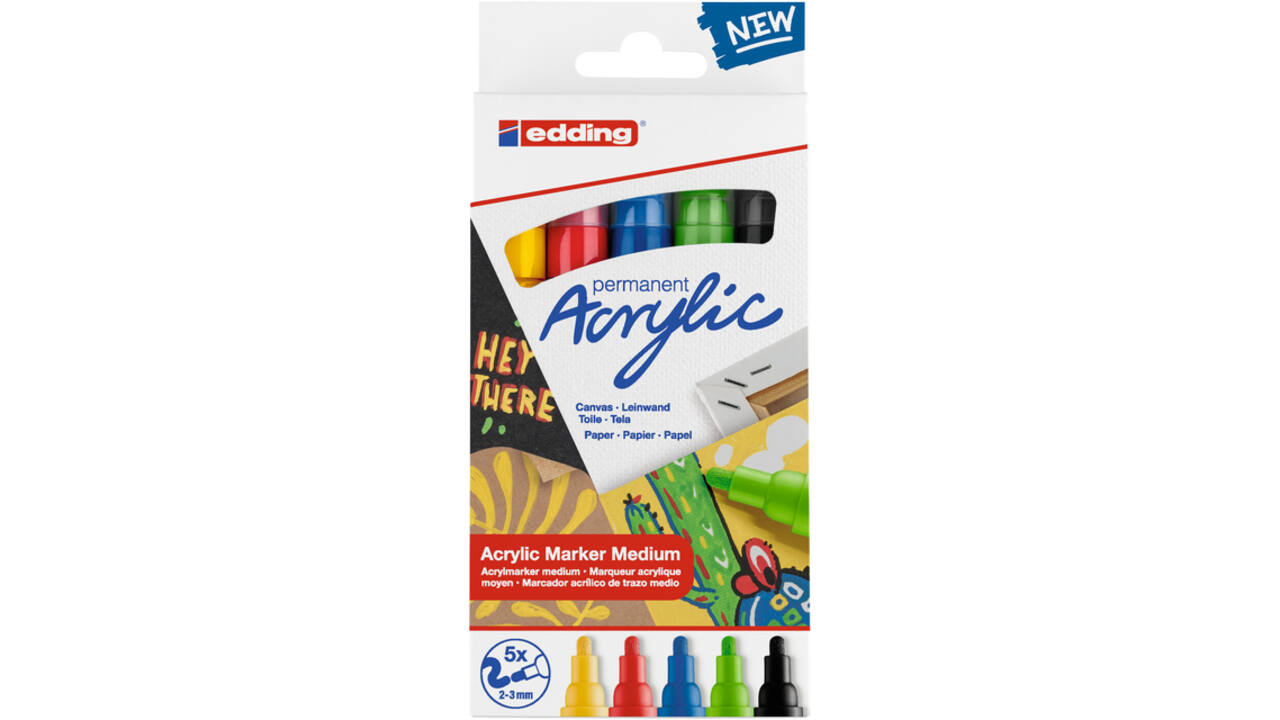 Acrylmarker edding e-5100 medium basis assorti set à 5 stuks