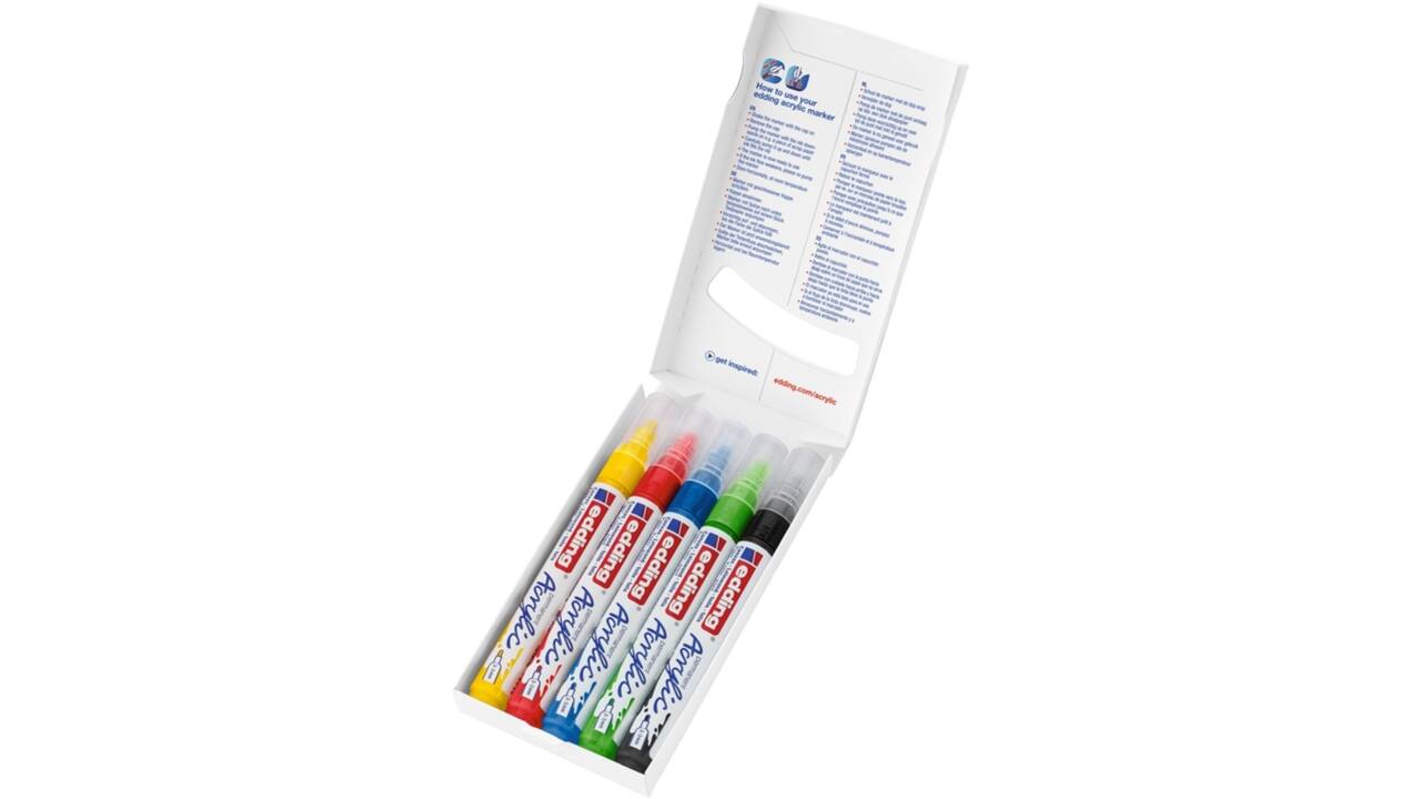 Acrylmarker edding e-5100 medium basis assorti set à 5 stuks