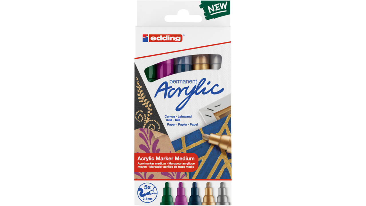 Acrylmarker edding e-5100 medium metallic assorti set à 5 stuks