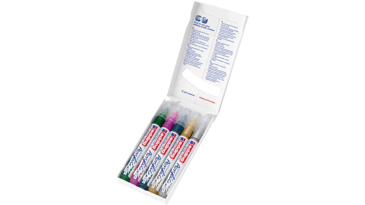 Acrylmarker edding e-5100 medium metallic assorti set à 5 stuks