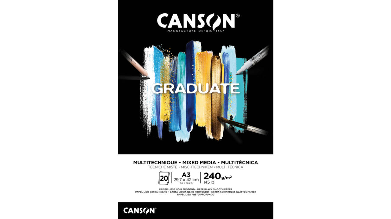Mixed mediapapier Canson Graduate Mixed Media 20vel 240gr A3 zwart