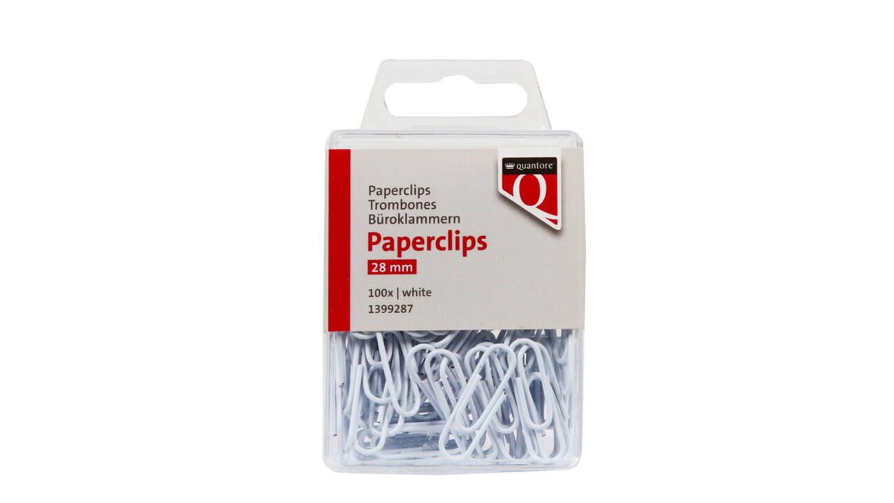Paperclip Quantore 28mm 100 stuks wit