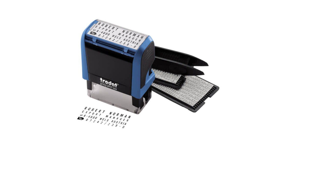 Tekststempel Trodat Printy 4912 Typomatic letterset en pincet