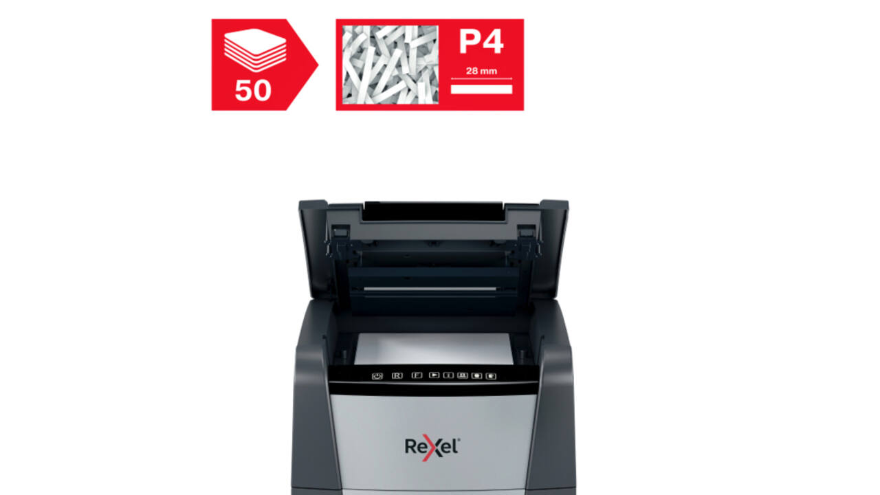 Papiervernietiger Rexel Optimum Auto+ 50X P4 snippers 4x28mm