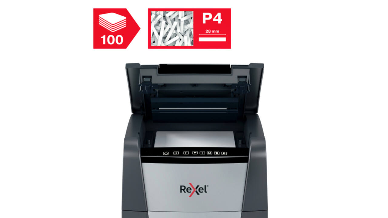 Papiervernietiger Rexel Optimum Auto+ 100X P4 snippers 4x28mm