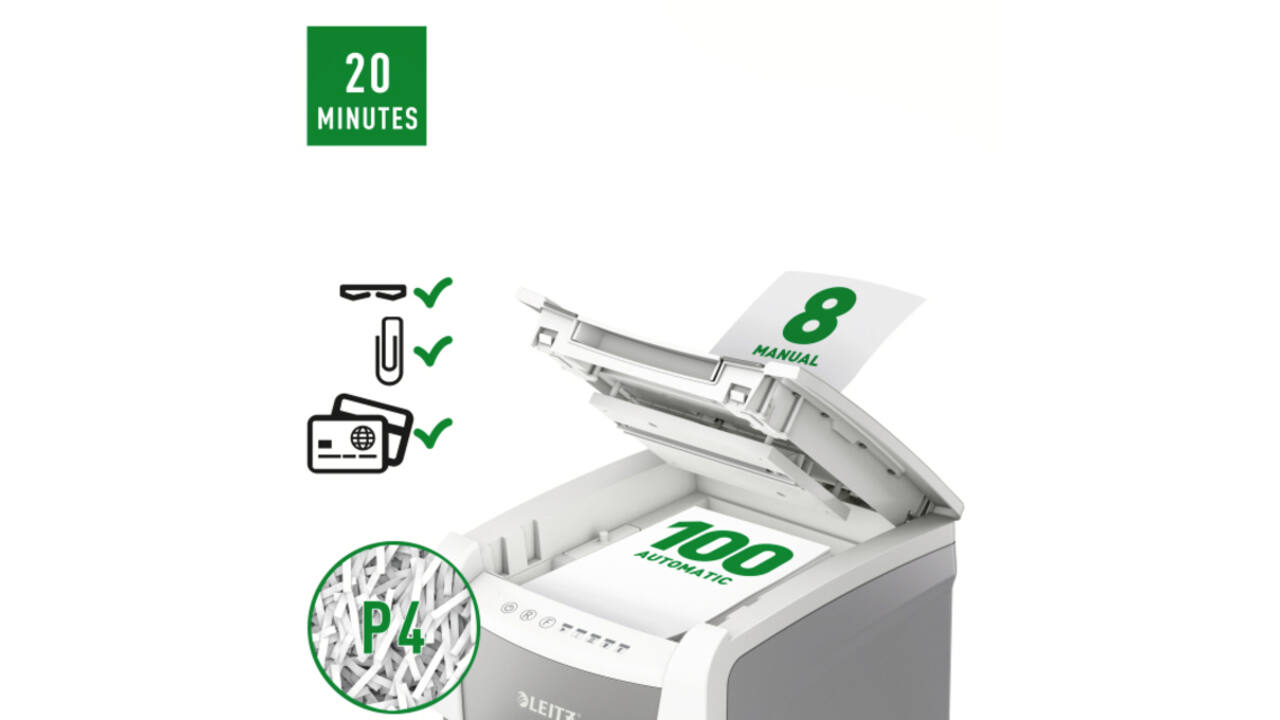 Papiervernietiger Leitz IQ Auto+ Small Office 100 P4 snippers 4x28mm
