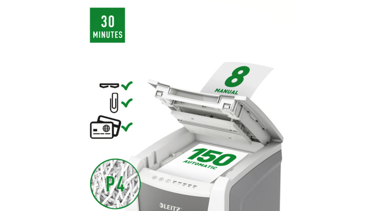 Papiervernietiger Leitz IQ Auto+ Office 150 P4 snippers 4x28mm
