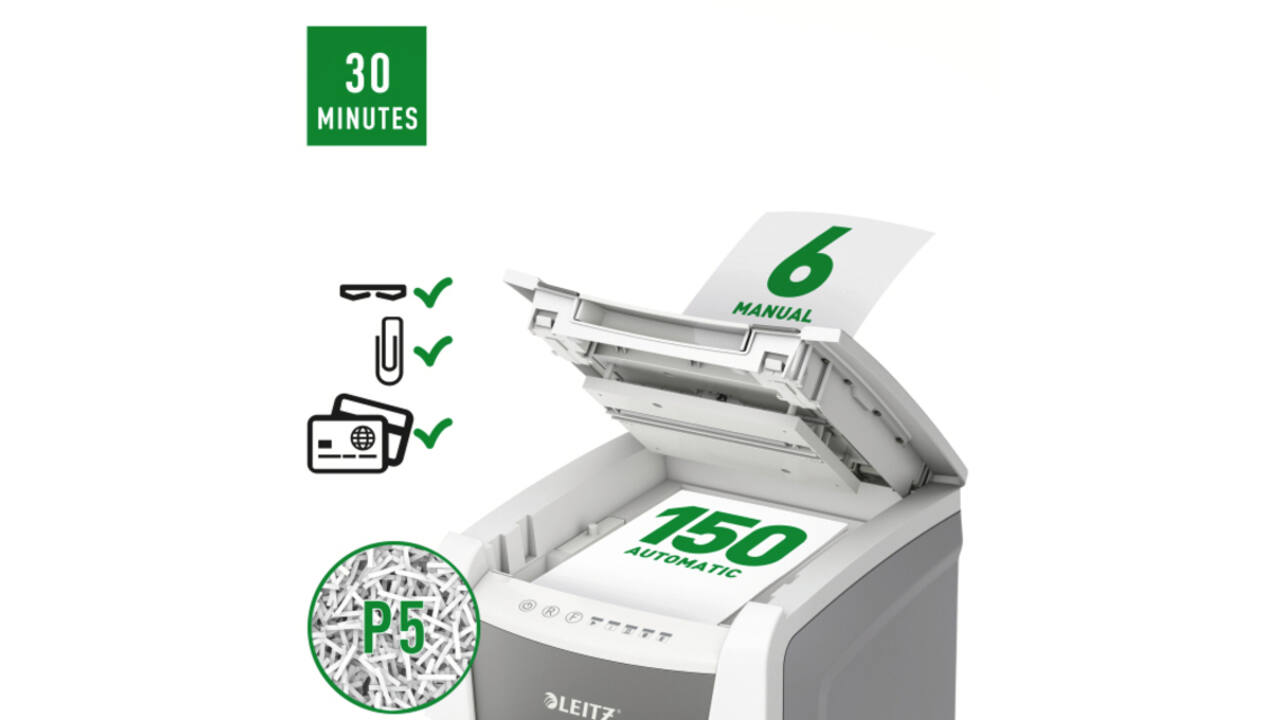 Papiervernietiger Leitz IQ Auto+ Office 150 P5 snippers 2x15mm