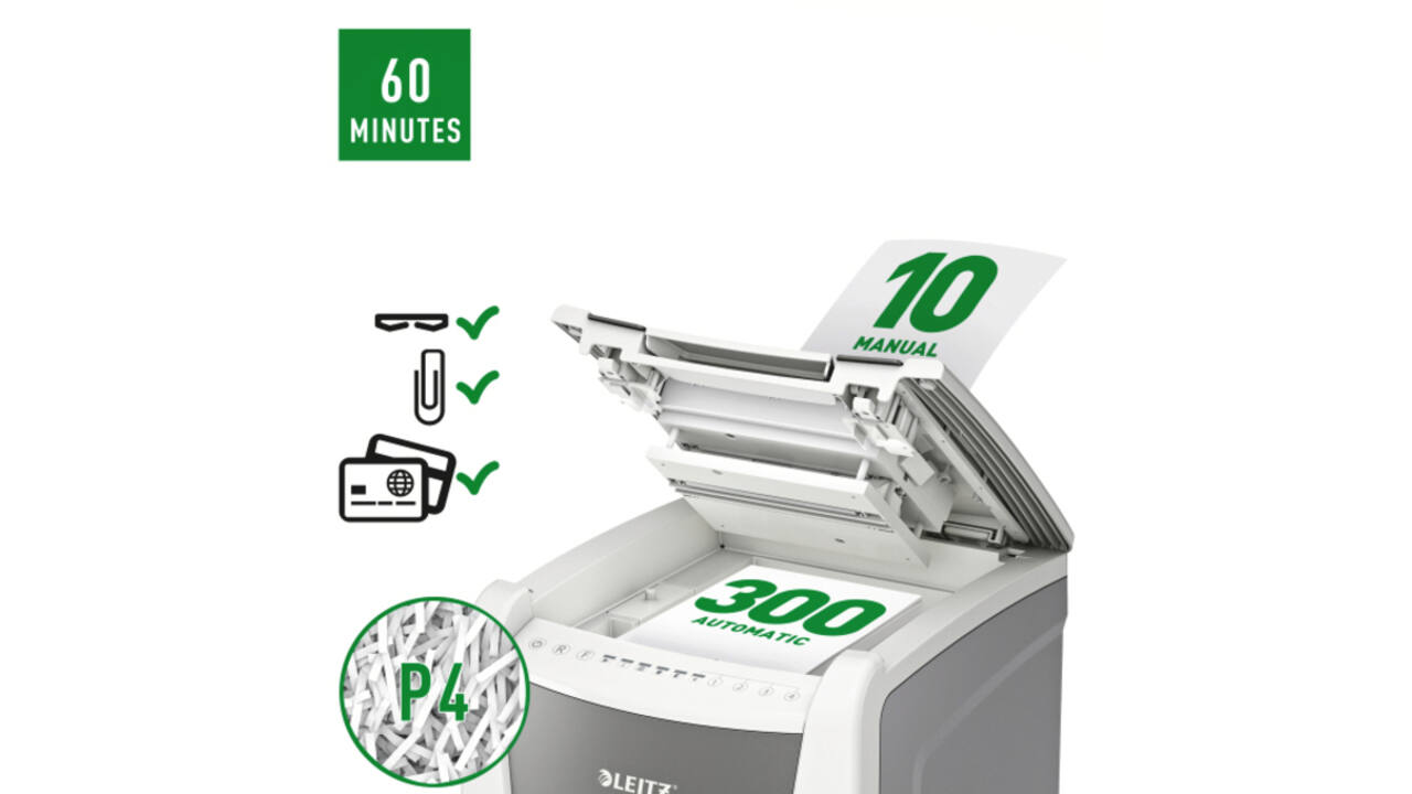 Papiervernietiger Leitz IQ Auto+ Office 300 P4 snippers 4x28mm