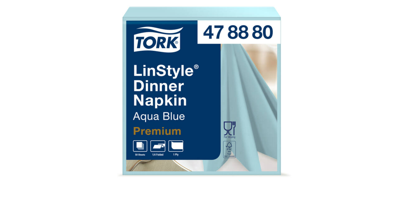 Dinerservet Tork Linstyle Premium 1/4 vouw 1-laags 390x390mm 50 vel aquablauw 478880