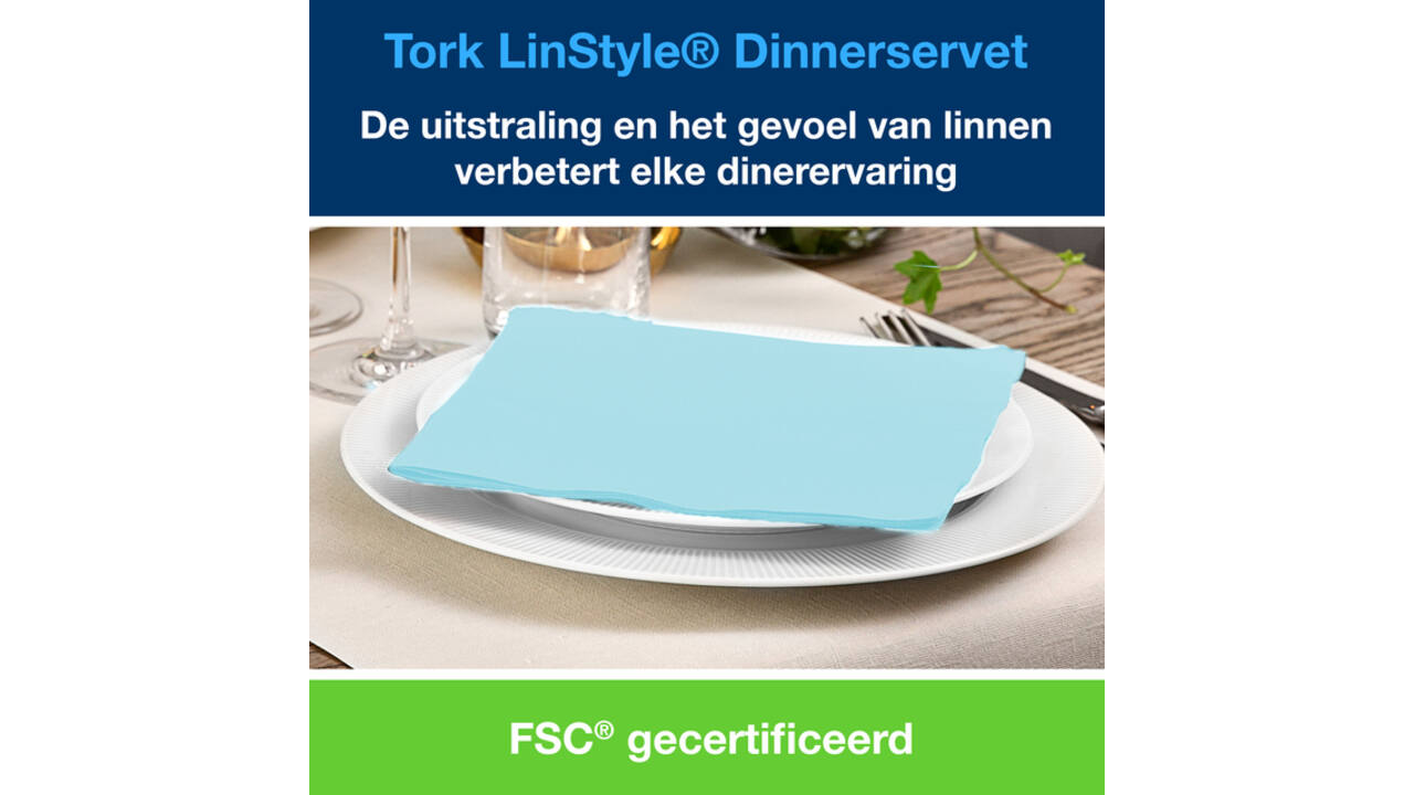 Dinerservet Tork Linstyle Premium 1/4 vouw 1-laags 390x390mm 50 vel aquablauw 478880