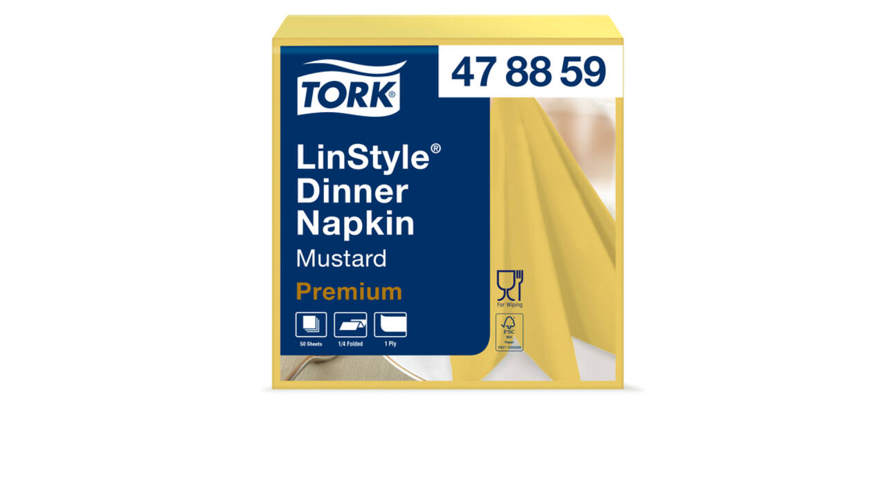 Dinerservet Tork Linstyle Premium 1/4 vouw 1-laags 390x390mm 50 vel mosterdgeel 478859