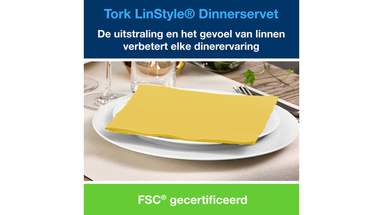 Dinerservet Tork Linstyle Premium 1/4 vouw 1-laags 390x390mm 50 vel mosterdgeel 478859