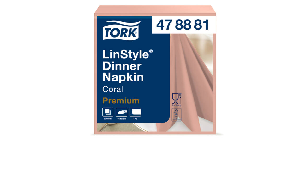 Dinerservet Tork Linstyle Premium 1/4 vouw 1-laags 390x390mm 50 vel koraal 478881