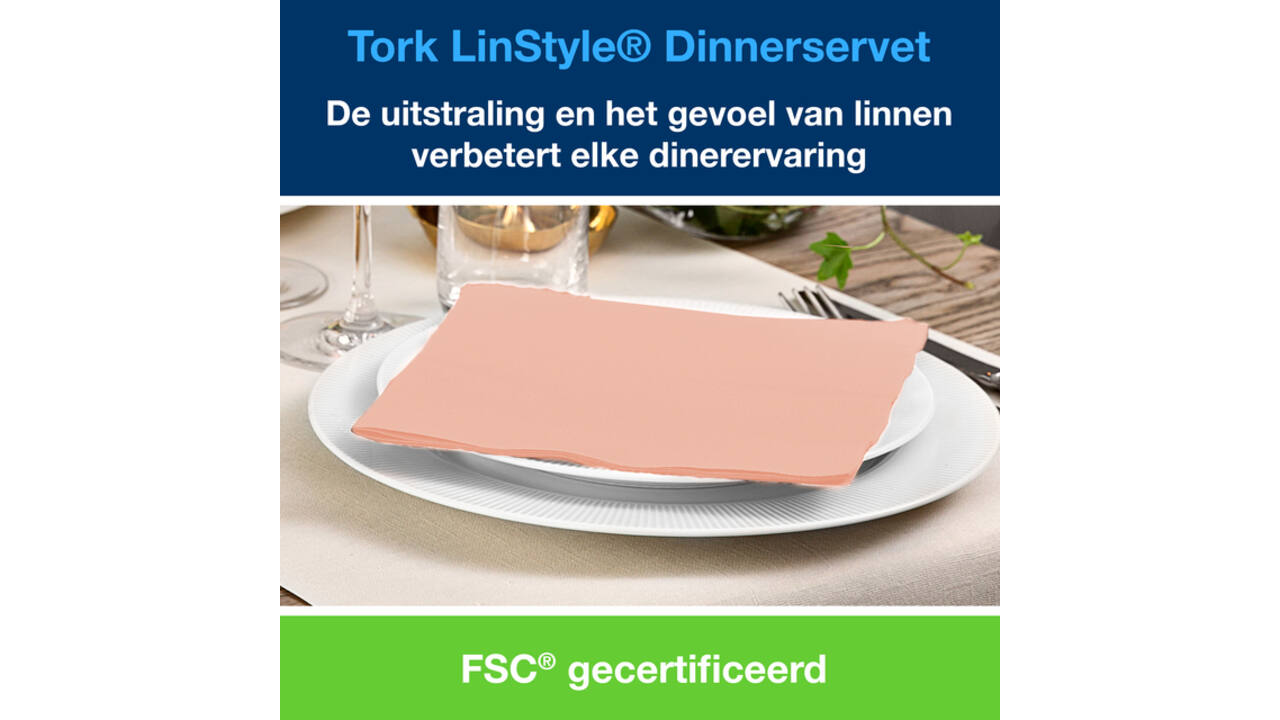 Dinerservet Tork Linstyle Premium 1/4 vouw 1-laags 390x390mm 50 vel koraal 478881