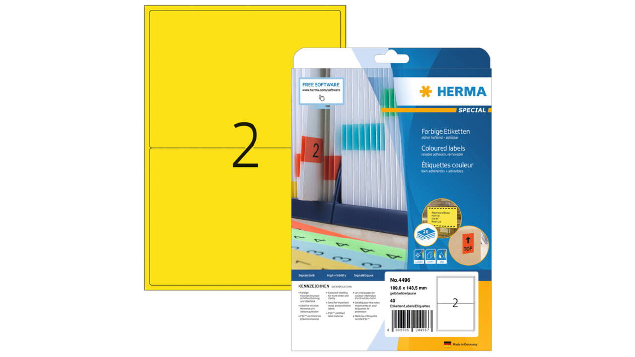 Etiket HERMA 4496 199.6x143.5mm geel 40 stuks
