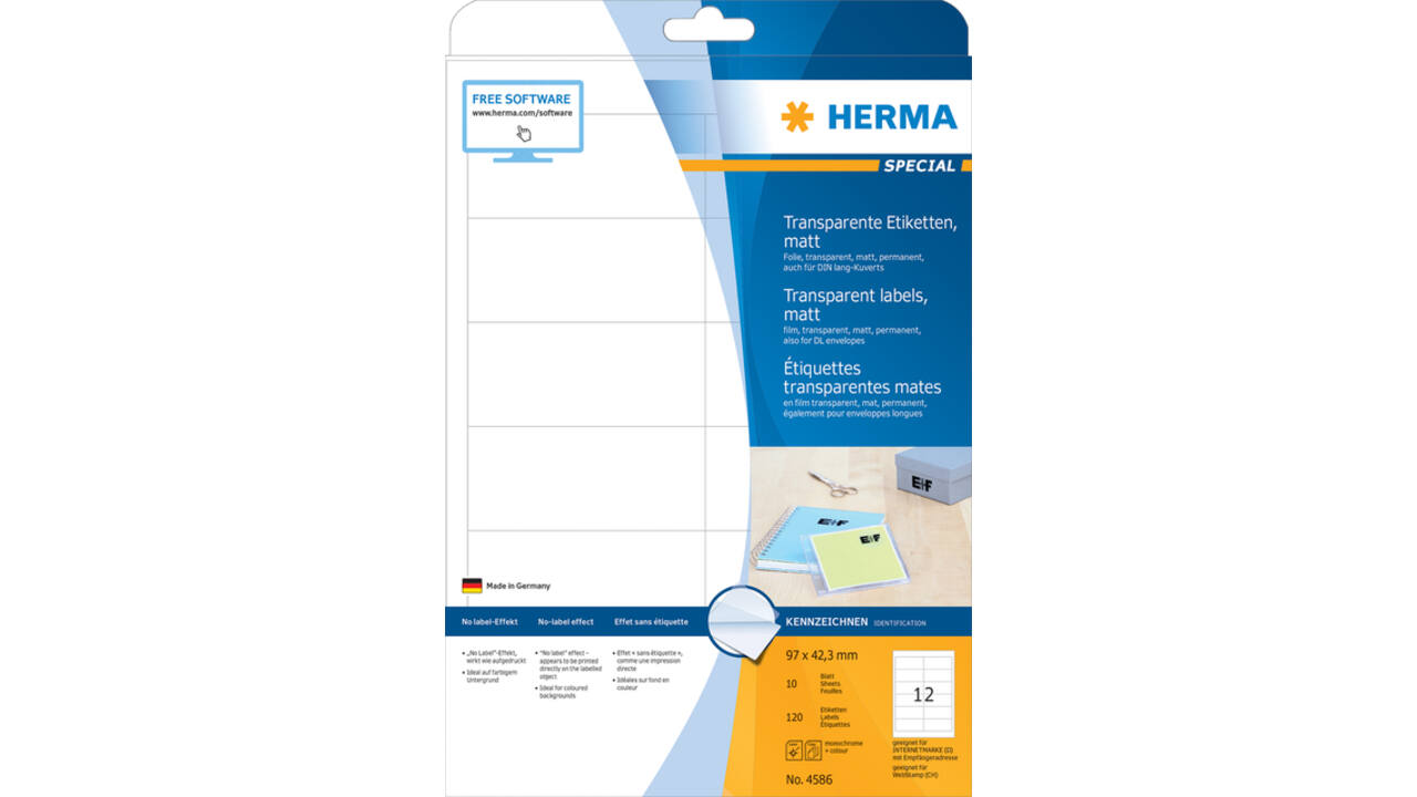 Etiket HERMA 4586 97x42.3mm weerbestendig transparant mat 120 stuks