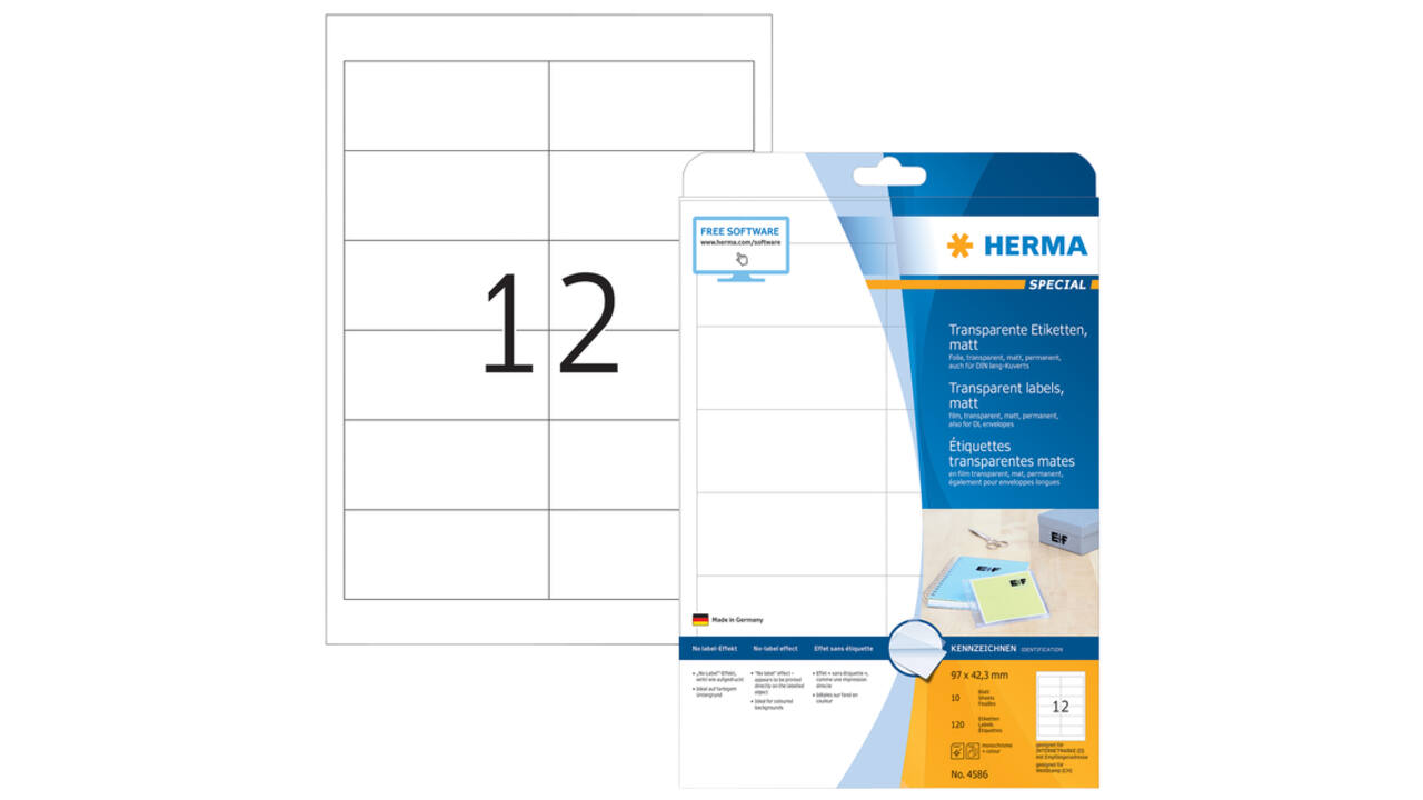 Etiket HERMA 4586 97x42.3mm weerbestendig transparant mat 120 stuks