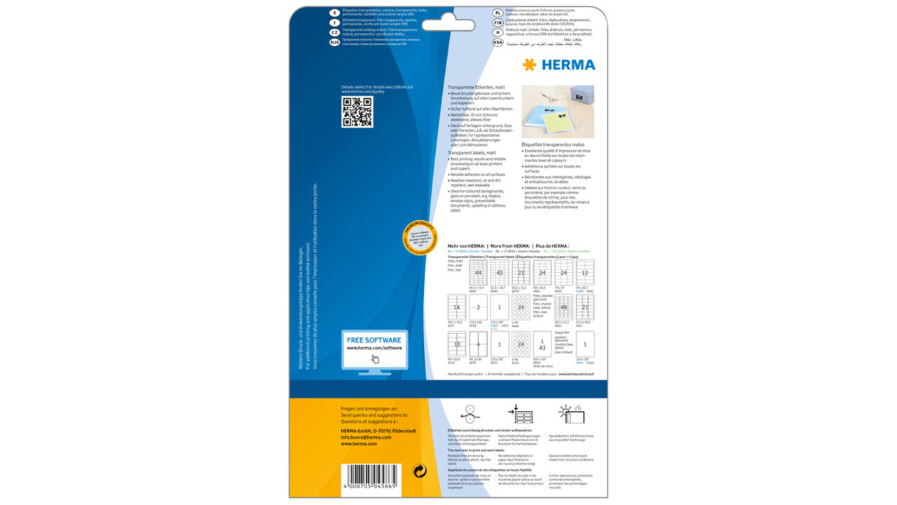 Etiket HERMA 4586 97x42.3mm weerbestendig transparant mat 120 stuks