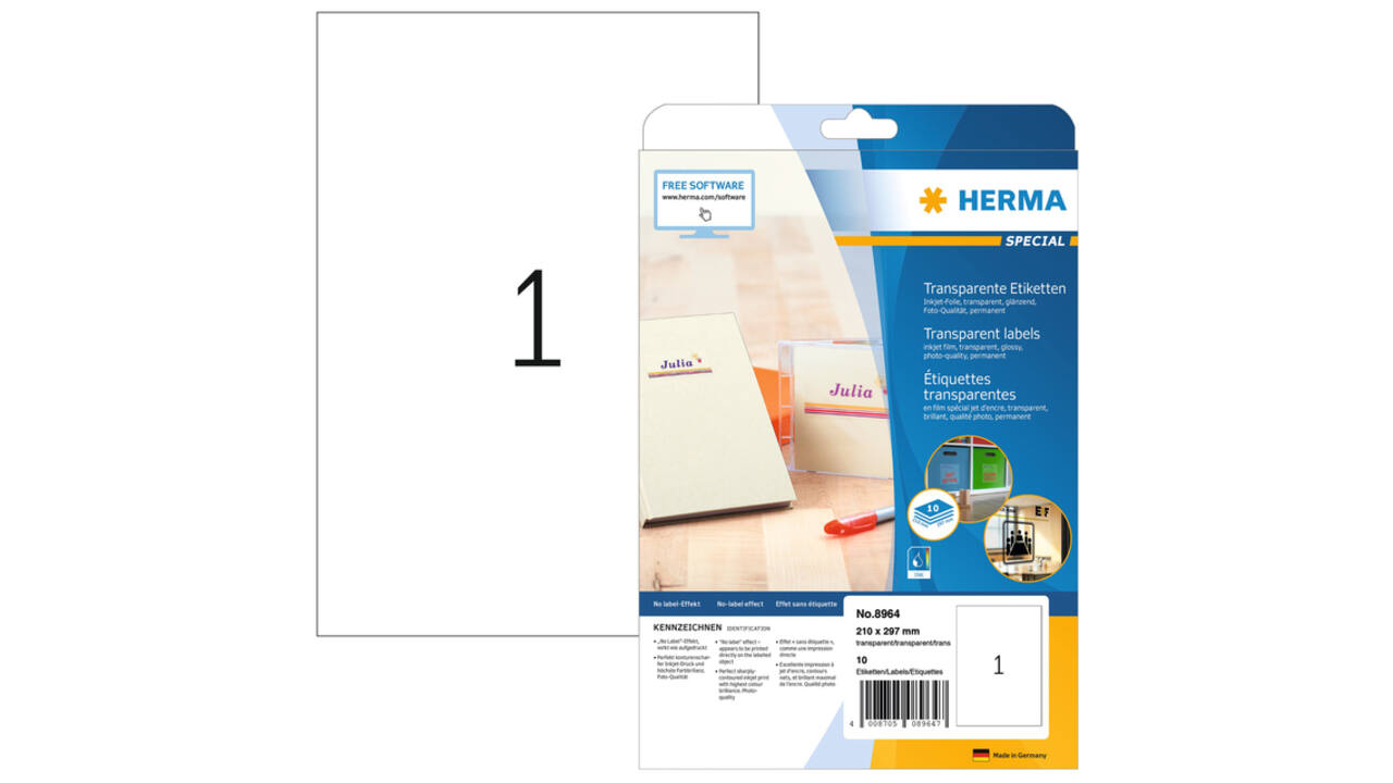 Etiket HERMA 8964 210x297mm transparant glanzend 10 stuks