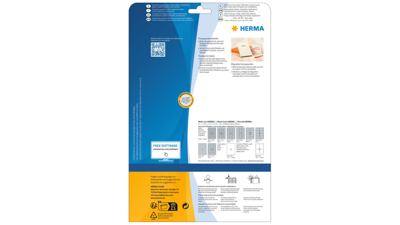 Etiket HERMA 8964 210x297mm transparant glanzend 10 stuks