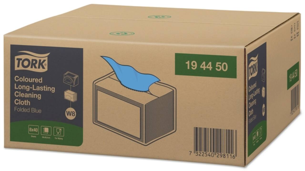 Reinigingsdoek Tork W8 Premium 1-laags 40 vel blauw 194450